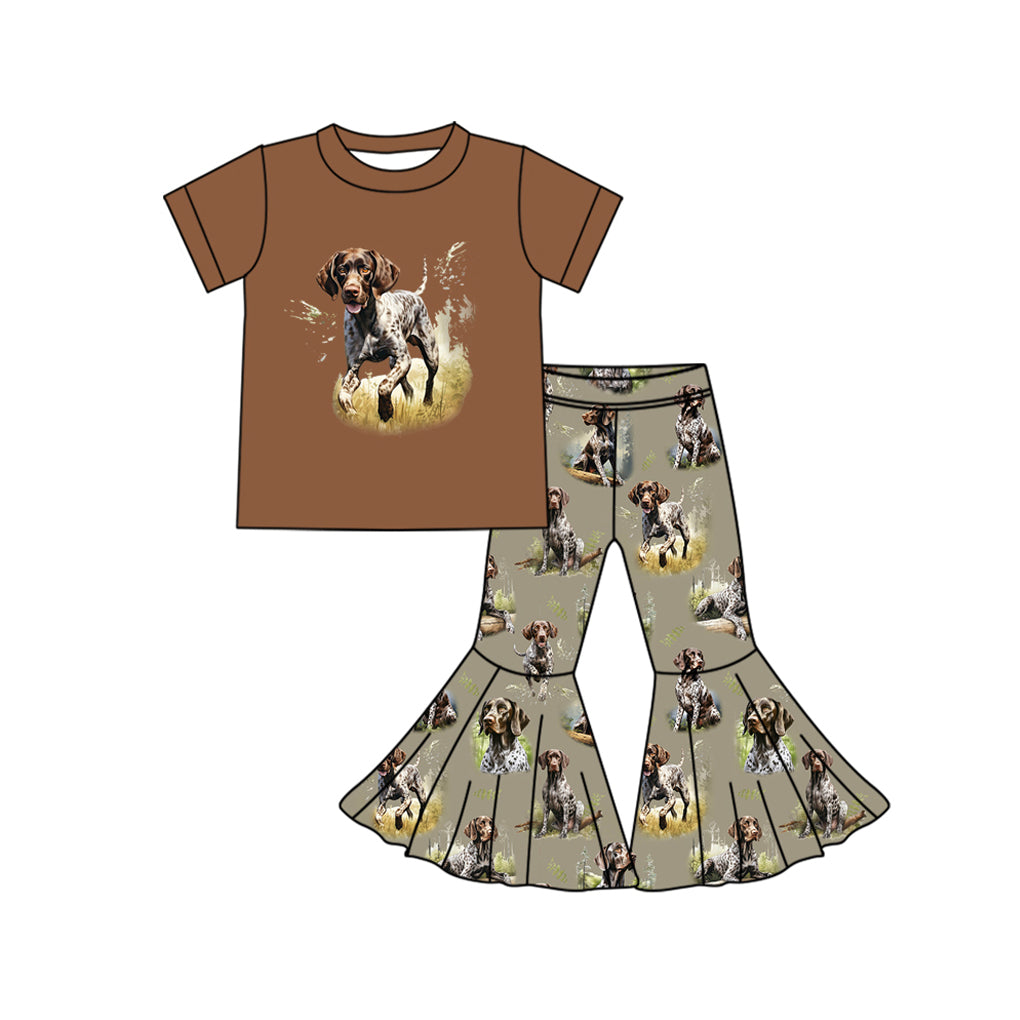 Preorder GSPO1774 hunting season dog brown short sleeve pants girls set