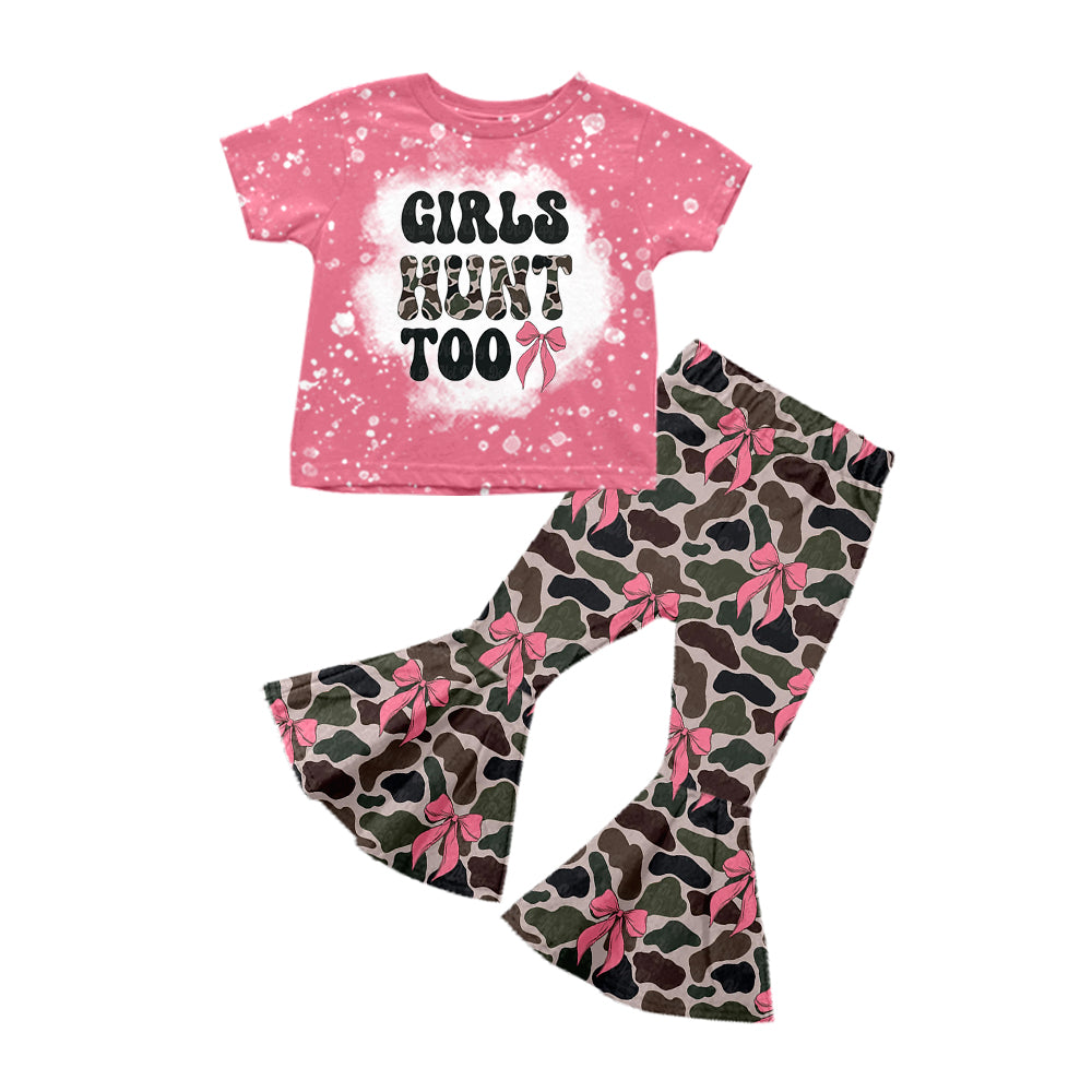preorder GSPO1813 girls hunt hunting camo duck camo pink bows short sleeve pants girls set