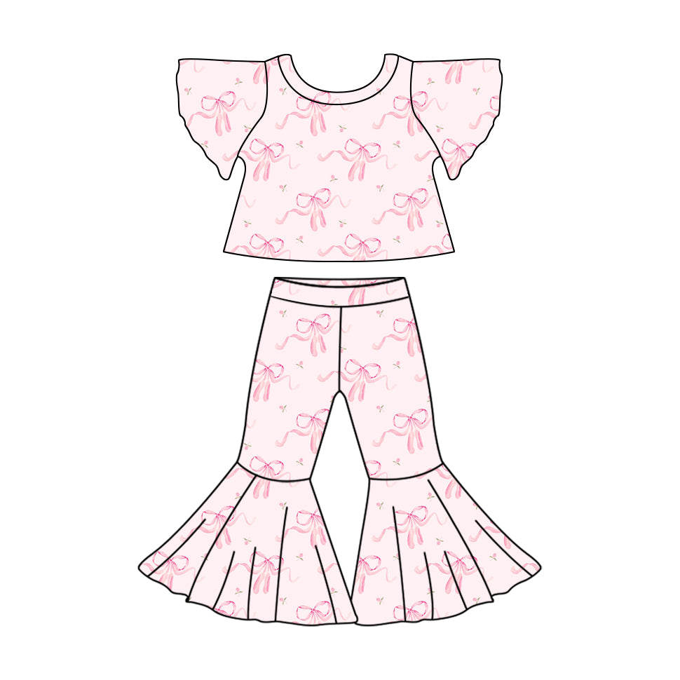 Preorder GSPO1827 pink bows coquette bows short sleeve pants girls set