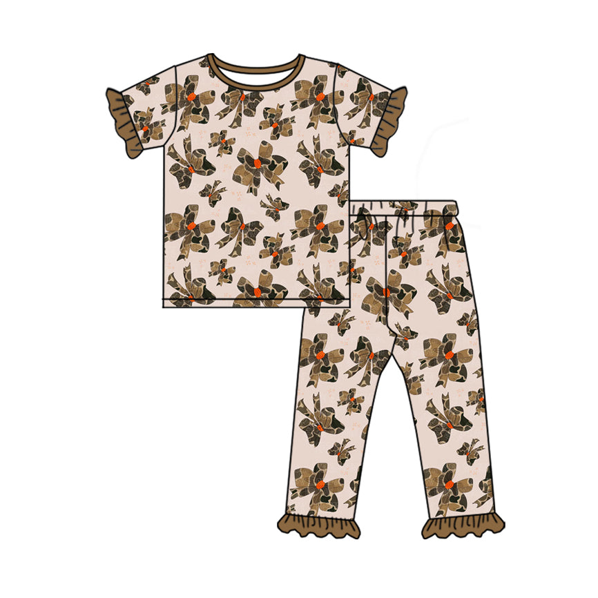 preorder GSPO1880 Camo Bows Brown Short Sleeve Pants Girls Pajamas