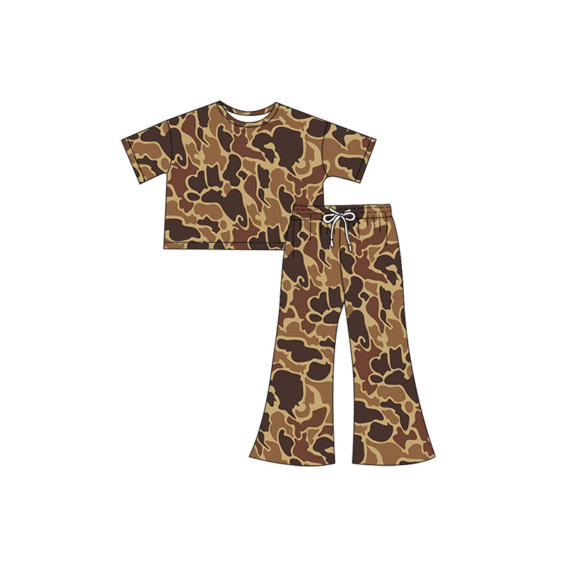 preorder GSPO1885 Hunting Camo Dark Brown Camo Short Sleeve Pants Girls Set