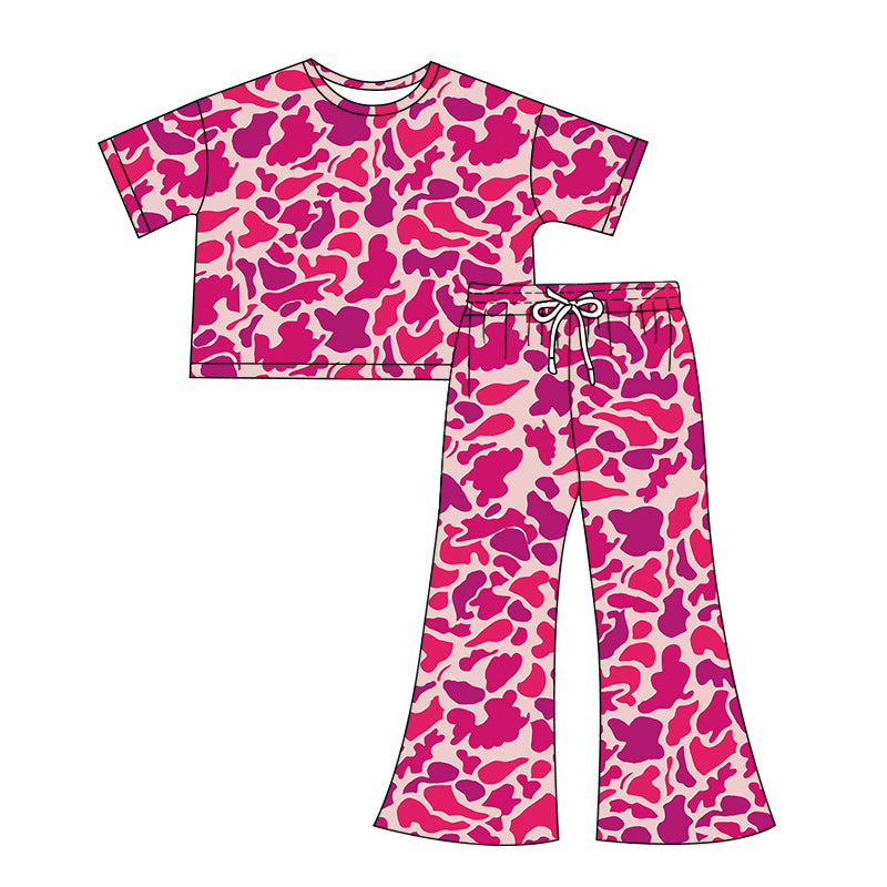 preorder GSPO1915 Hunting Camo Red Pink Camo Short Sleeve Pants Adult Women Set