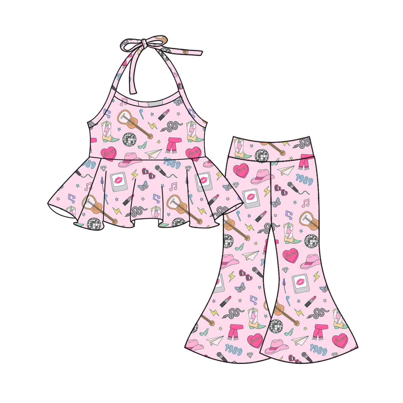 preorder GSPO1986 Taylor Country Singer Music Pink Straps Pants Girls Set