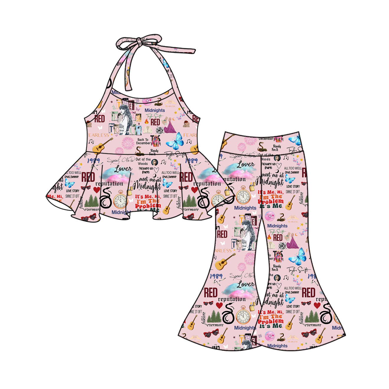 preorder GSPO1988 Taylor Country Singer Music Pink Straps Pants Girls Set
