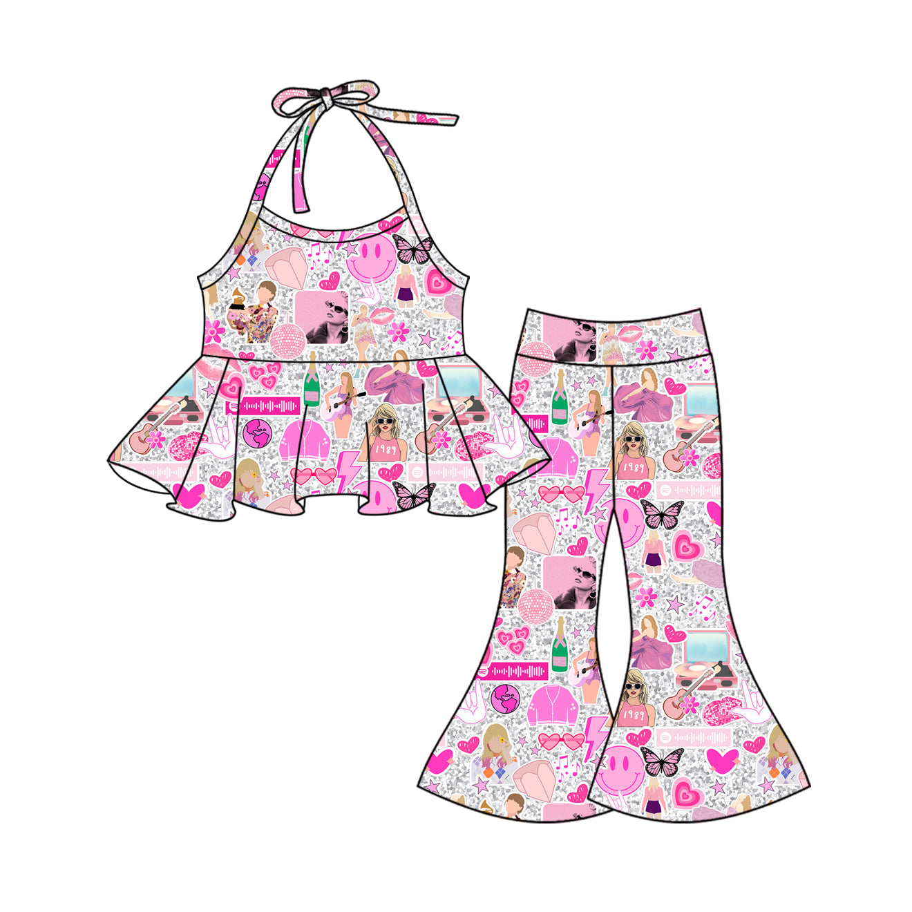 preorder GSPO1989 Taylor Country Singer Music Hot Pink Straps Pants Girls Set