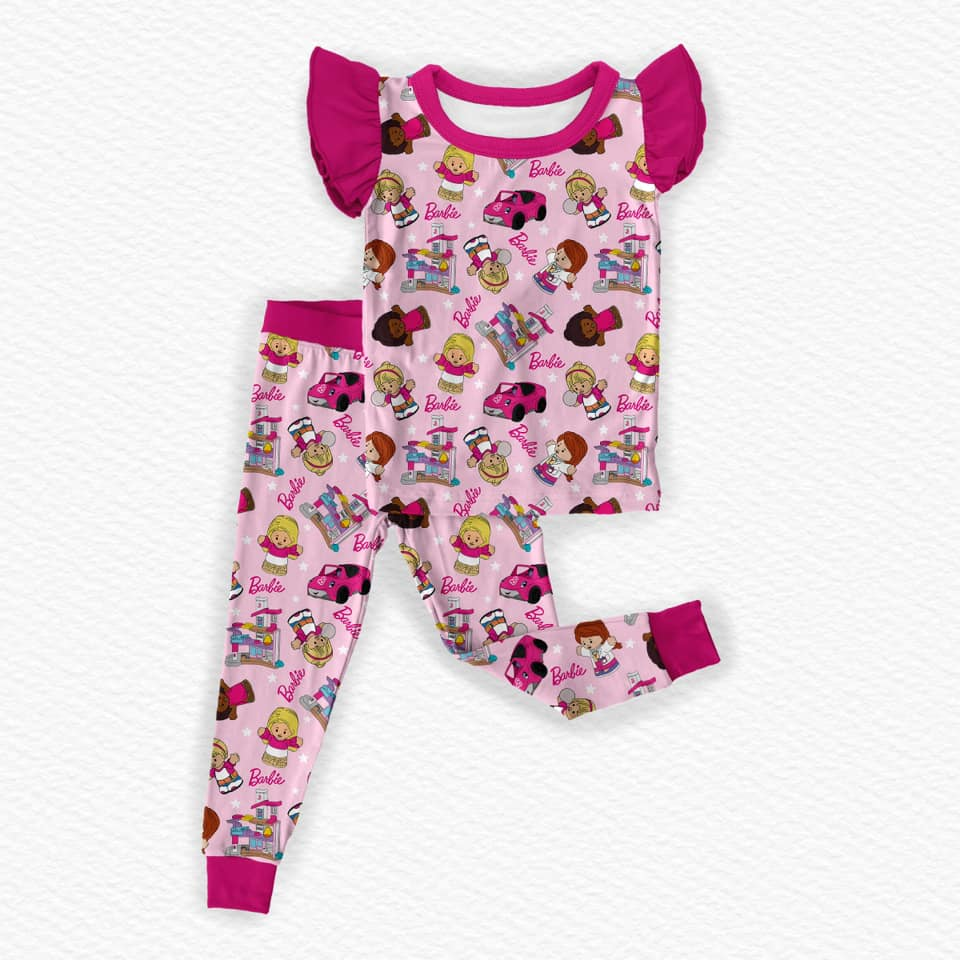 preorder GSPO1995 hot pink short sleeve cartoon BA pink pants girls pajamas