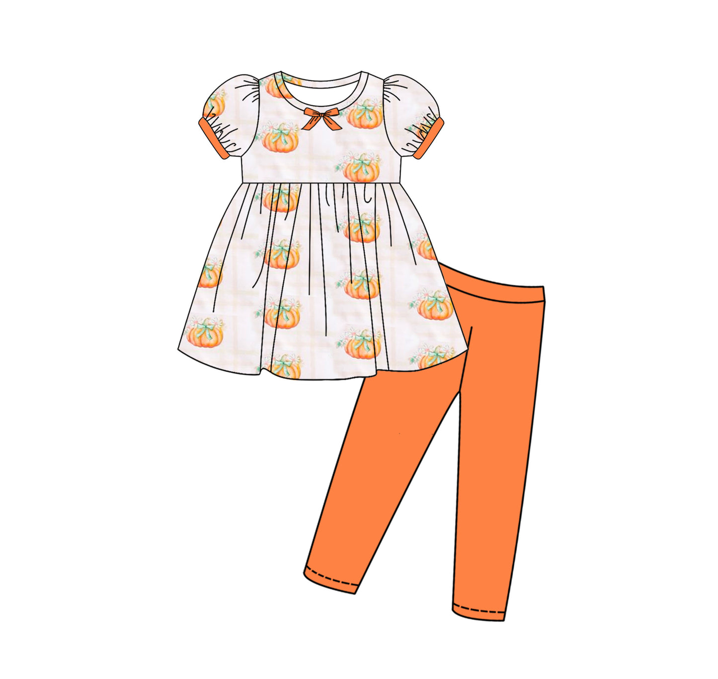 preorder GSPO2057 Autumn pumpkin short sleeve orange pants girls set