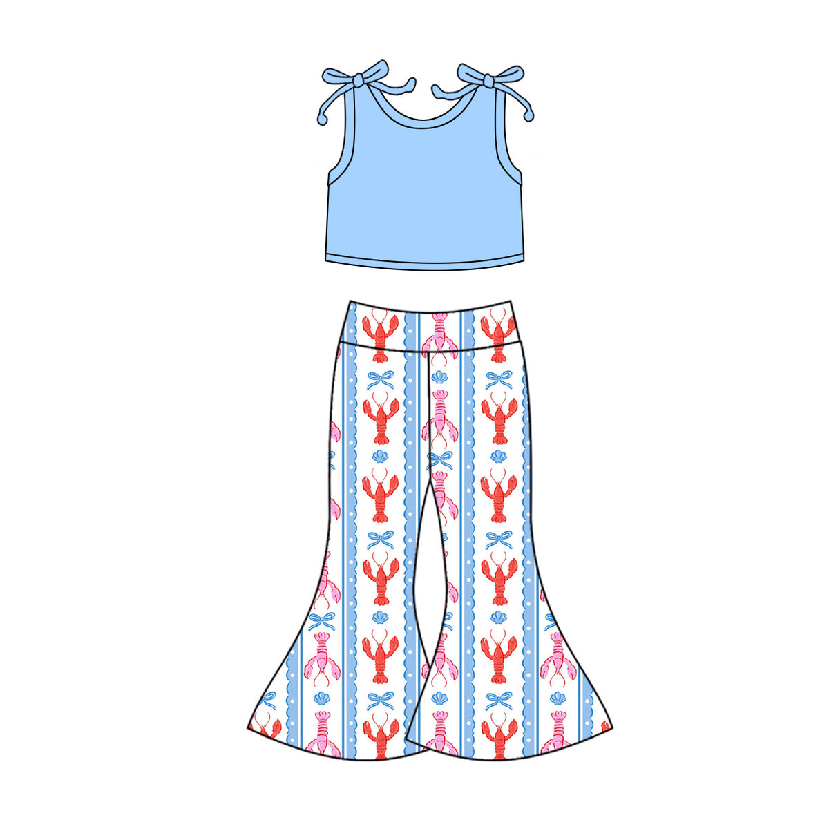 preorder GSPO2123 blue sleeveless crayfish blue bows pants girls set
