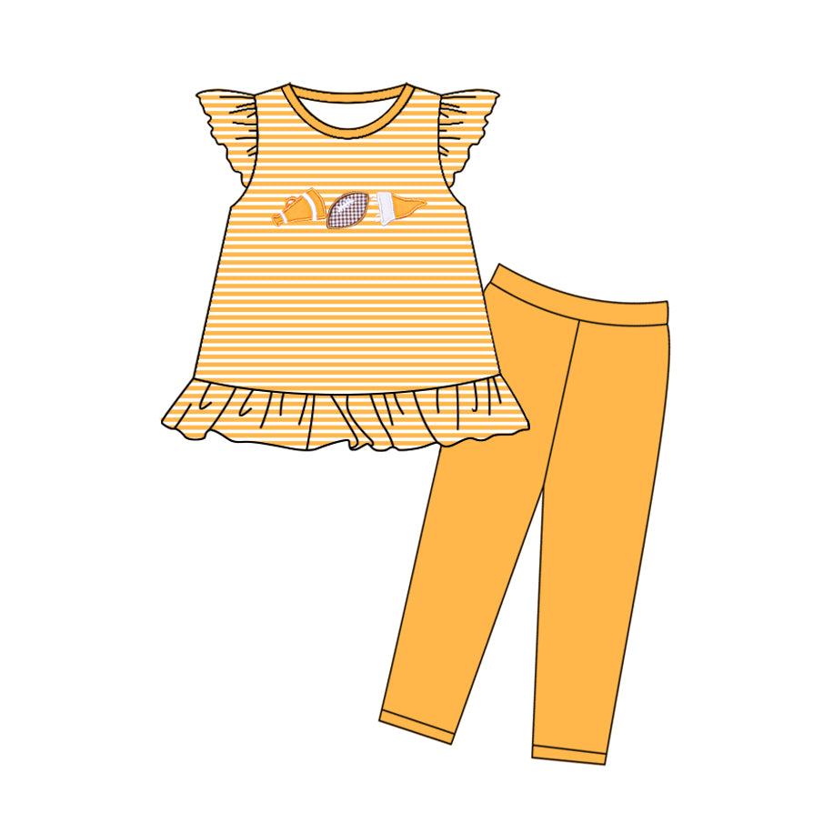 preorder GSPO2133 football yellow striped flutter sleeve yellow pants girls set