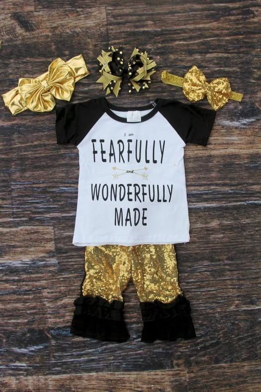 preorder GSPO2155 Fearfully wonderfully made short sleeve pants girls set