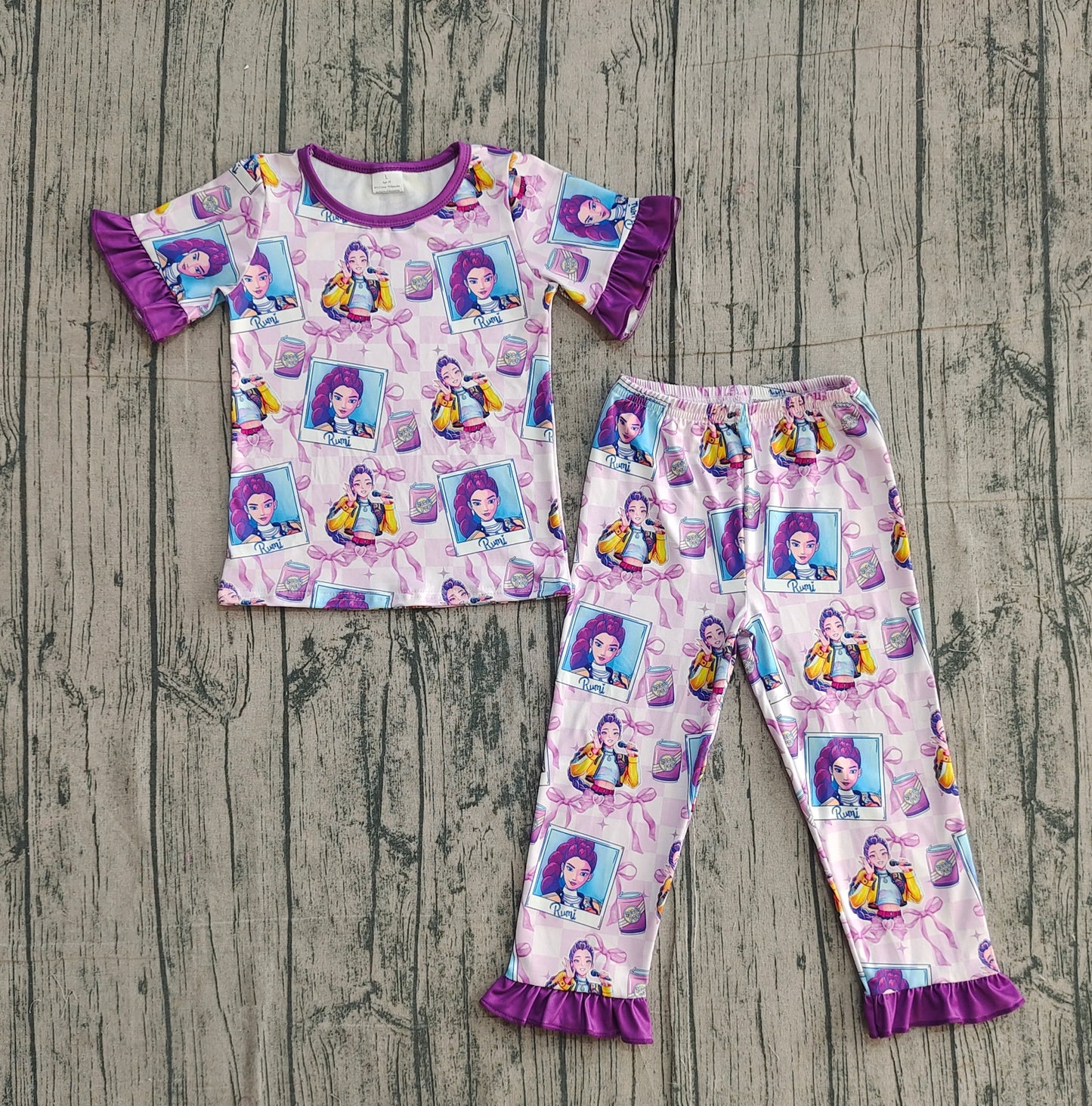 preorder Samples GSPO222 Hunter Bows Purple Short Sleeve Pants Girls Pajamas