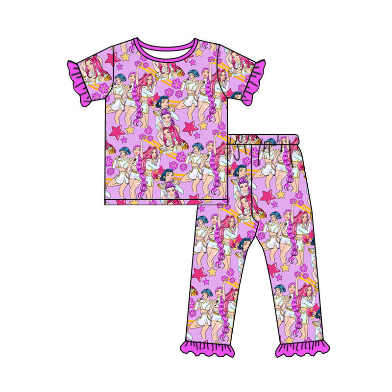 preorder GSPO2229 Hunter Flowers Hot Pink Short Sleeve Pants Girls Pajamas