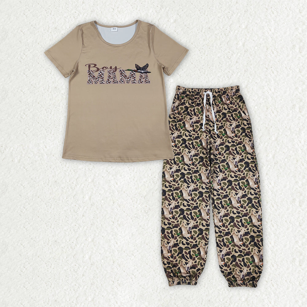 GSPO2231 Hunting Mama's Boy Mallard Duck Short Sleeve Camo Pants Adult Women Set