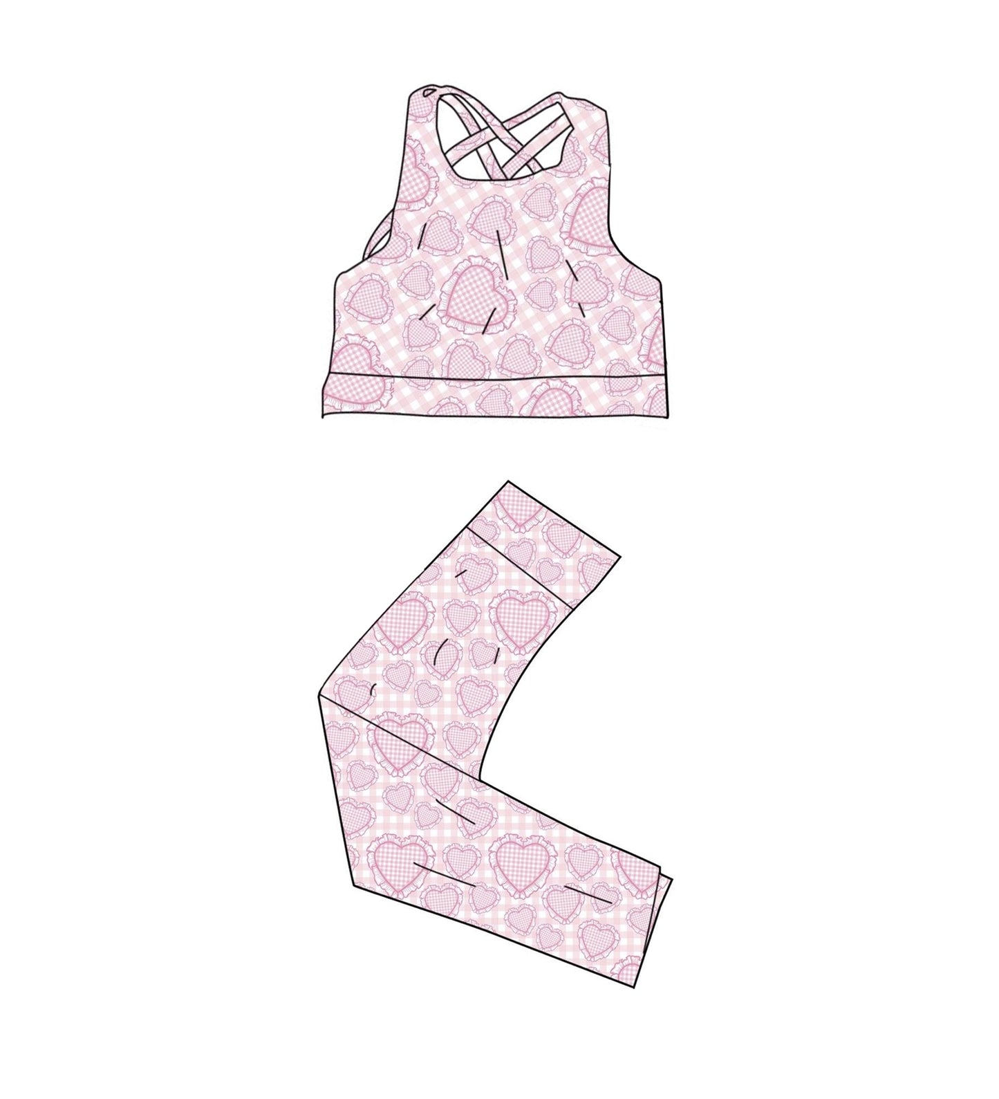 preorder GSPO2239 Yoga Valentine's Day Heart Pink Sleeveless Pants Girls Set