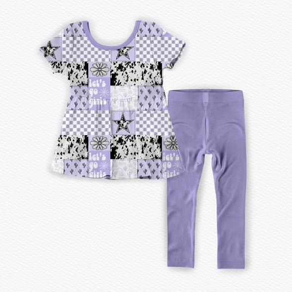 preorder GSPO2259 Let's Go Girls Purple Short Sleeve Purple Pants Girls Set