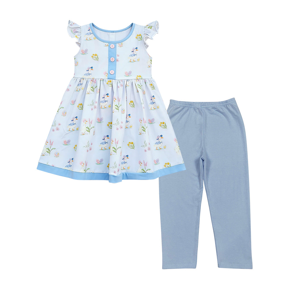 preorder GSPO2280 Choose Flowers Flutter Sleeve Blue Pants Girls Set