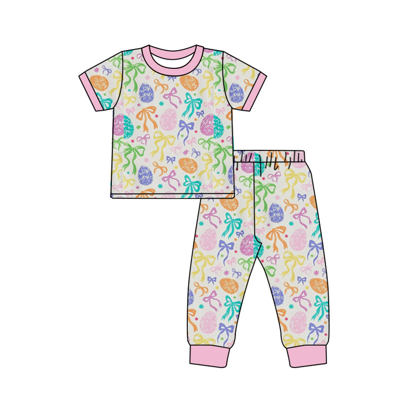 preorder GSPO2287 Easter Egg Bows Short Sleeve Pants Girls Pajamas