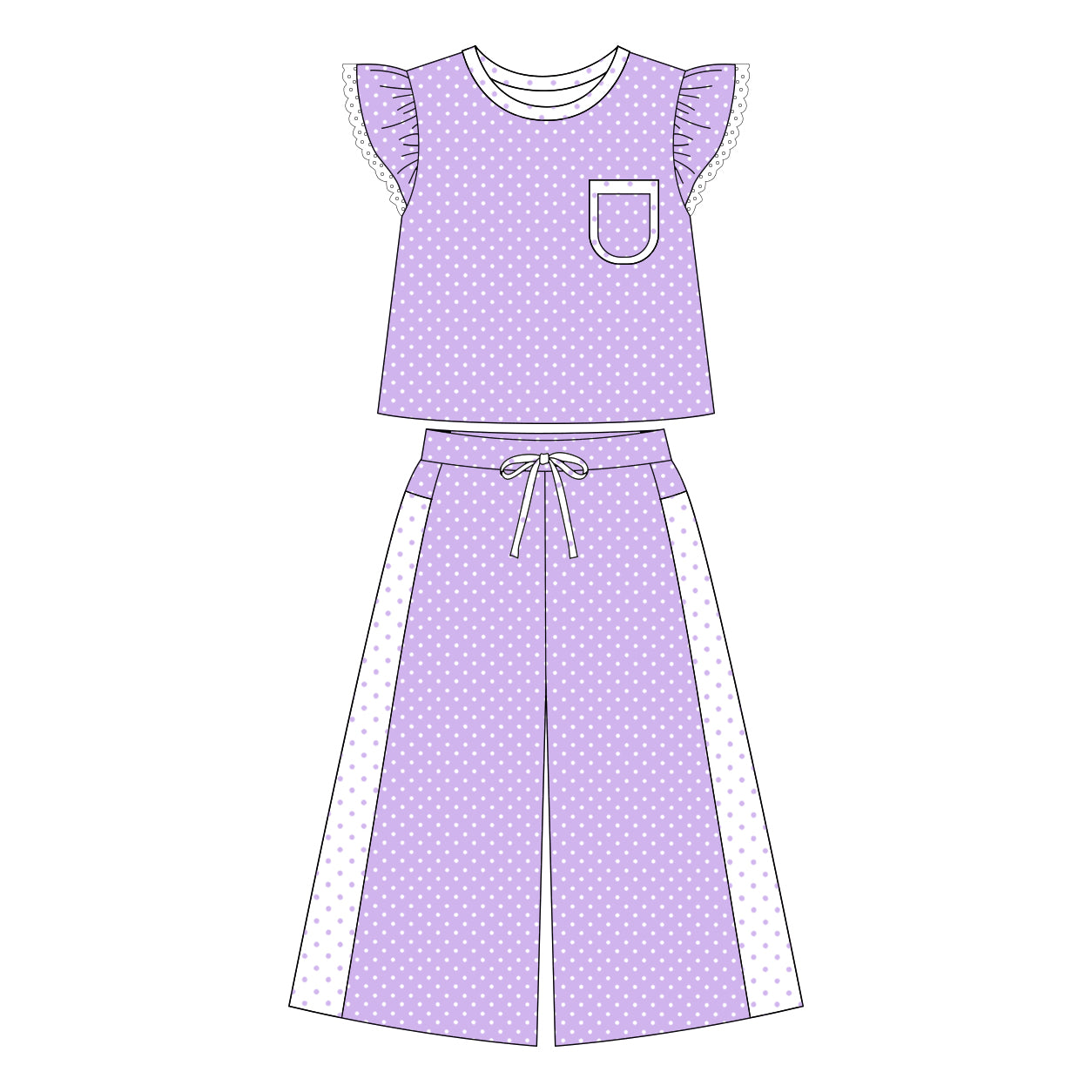 preorder GSPO2328 Purple Flutter Sleeve Pants Girls Set