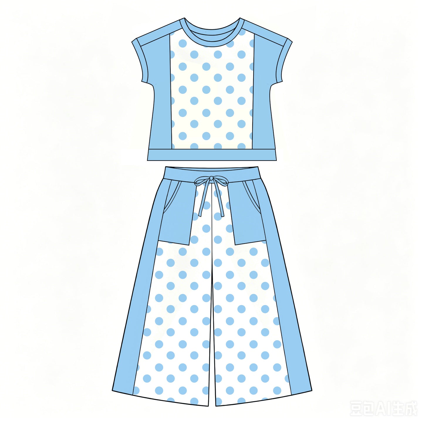preorder GSPO2334 Blue Dot Short Sleeve Pants Girls Set