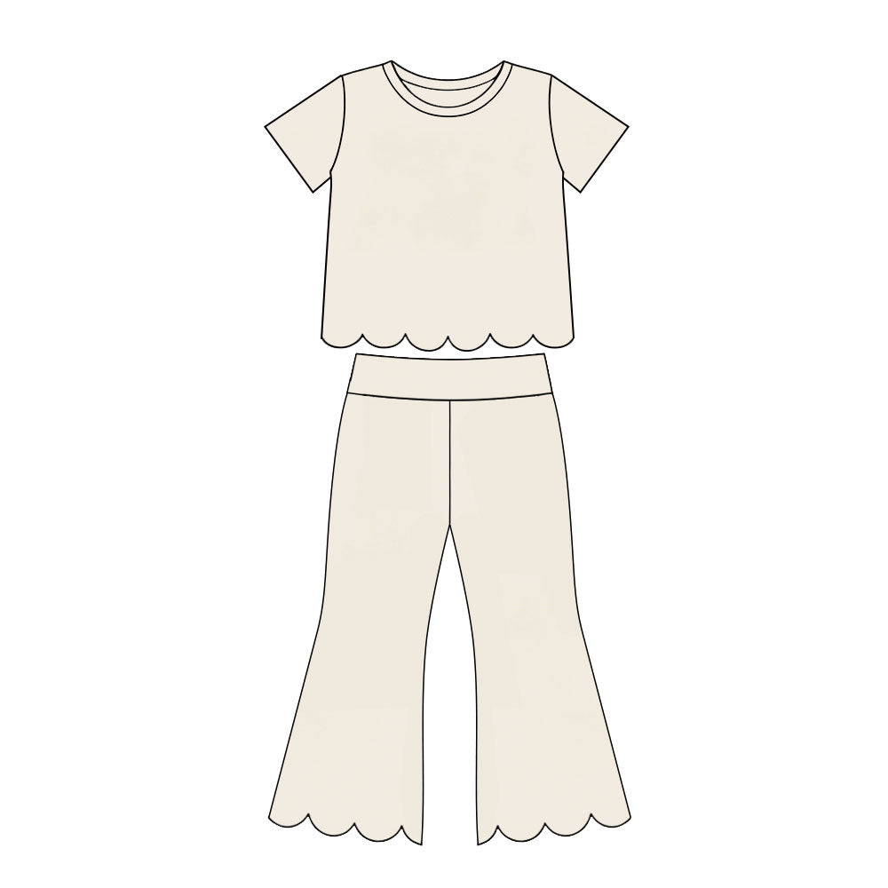 preorder GSPO2340 Scallop White Short Sleeve Pants Girls Set