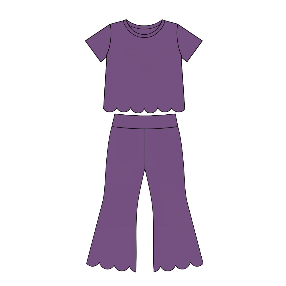 preorder GSPO2346 Scallop Purple Short Sleeve Pants Girls Set