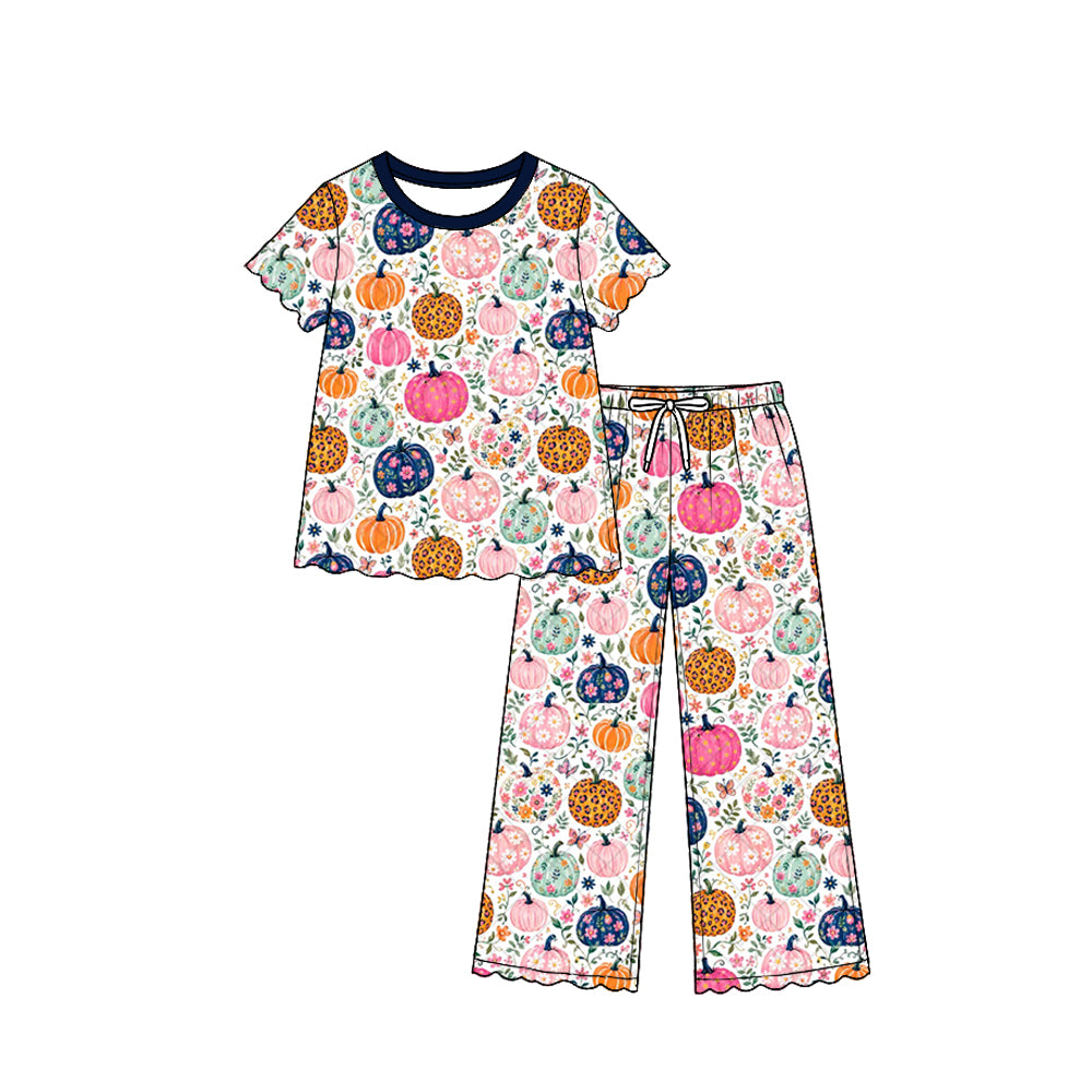 preorder GLP3693 Scallop Pumpkin Flowers Long Sleeve Pants Girls Set