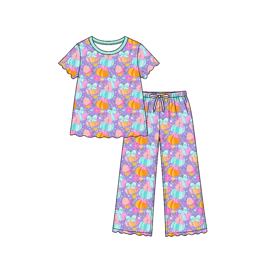 preorder GLP3694 Scallop Pumpkin Bows Long Sleeve Pants Girls Set