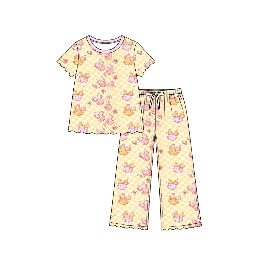 preorder GLP3695 Scallop Pumpkin Bows Long Sleeve Pants Girls Set