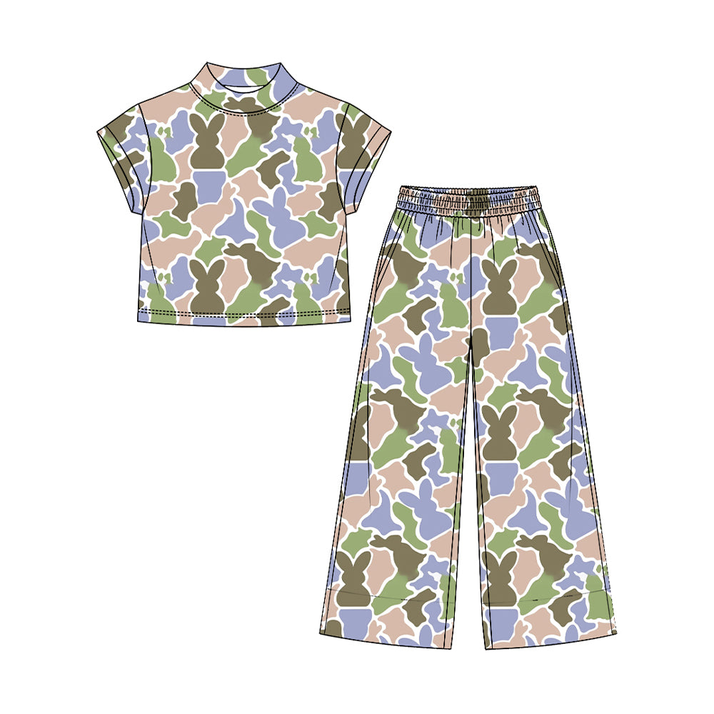 preorder GSPO2379 Easter Bunny Rabbit Camo Short Sleeve Pants Girls Set