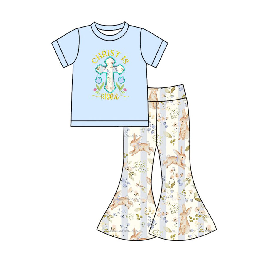 preorder GSPO2401 Easter Rabbit Blue Short Sleeve Pants Girls Set
