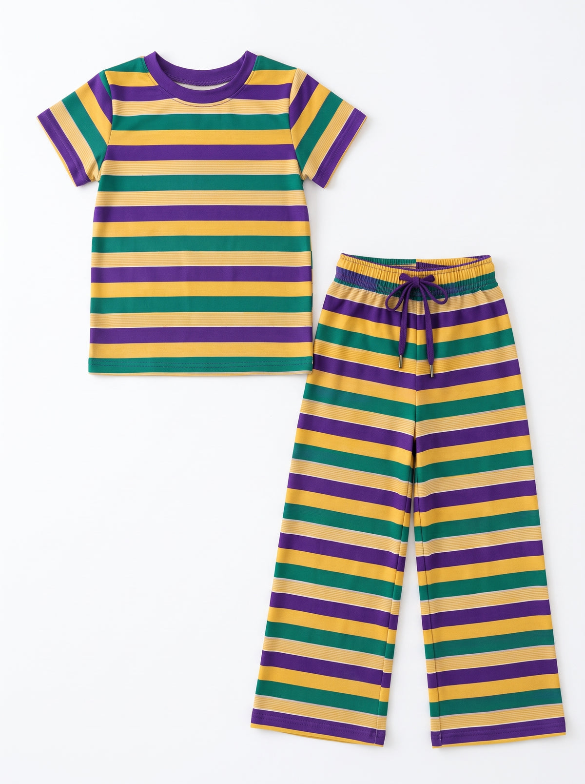 preorder GSPO2405 Mardi Gras Striped Short Sleeve Pants Girls Set