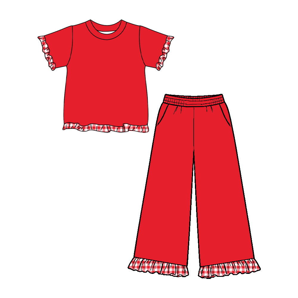 preorder GSPO2408 Cotton Red Short Sleeve Pants Girls Set