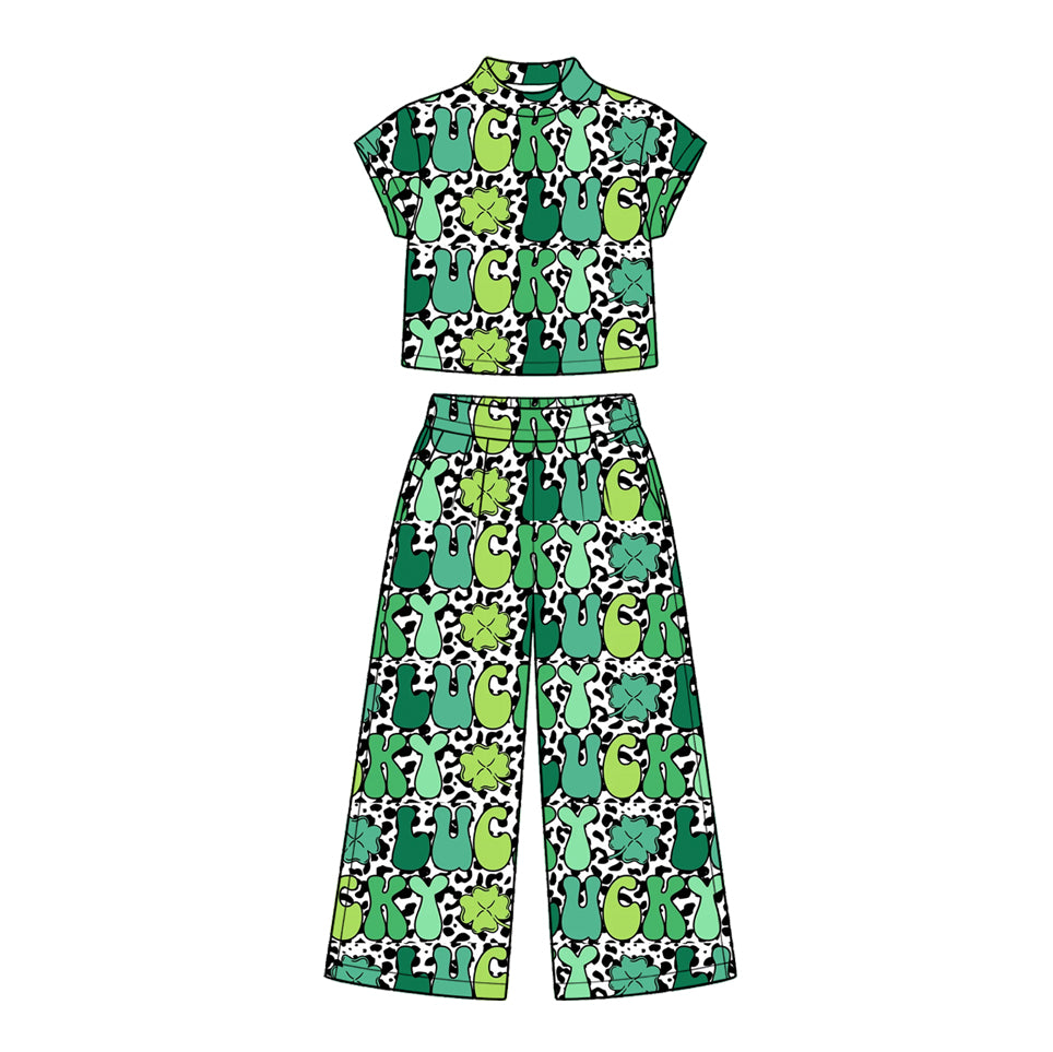 preorder GSPO2412 St Patrick Lucky Short Sleeve Pants Girls Set