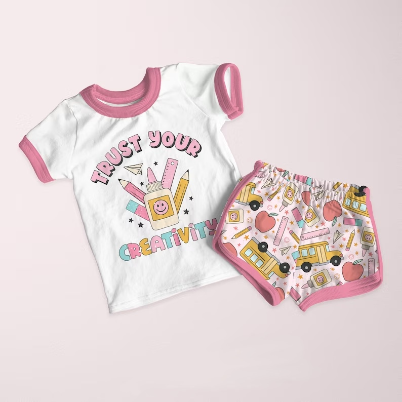 GSSO0336 Back To School Trust You Pink Short Girl Set