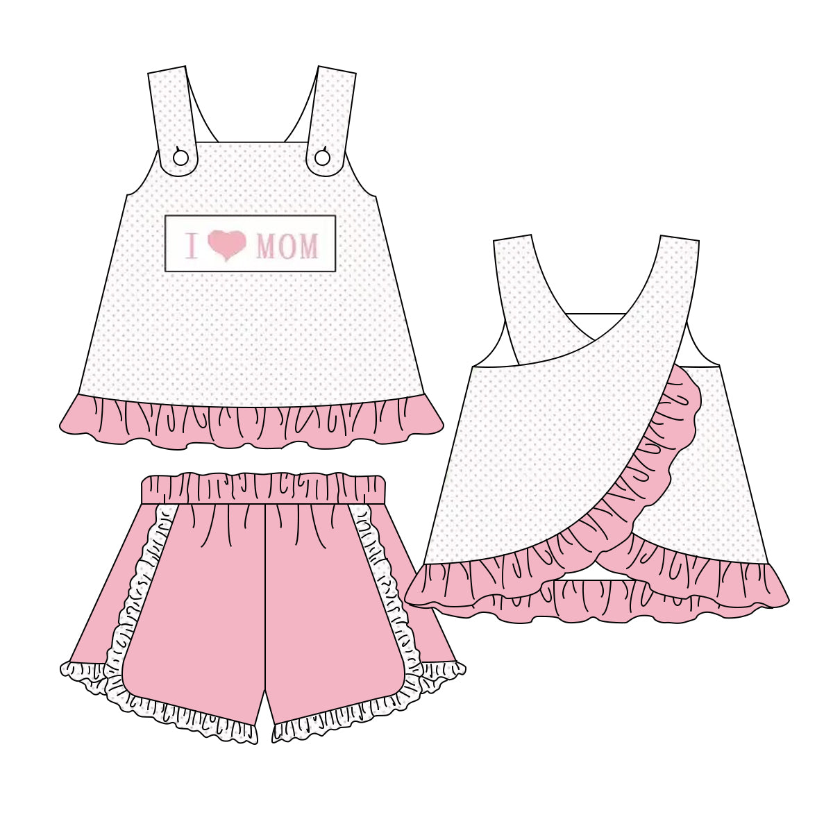 preorder GSSO0446 I love mom sleeveless pink ruffles shorts girls set
