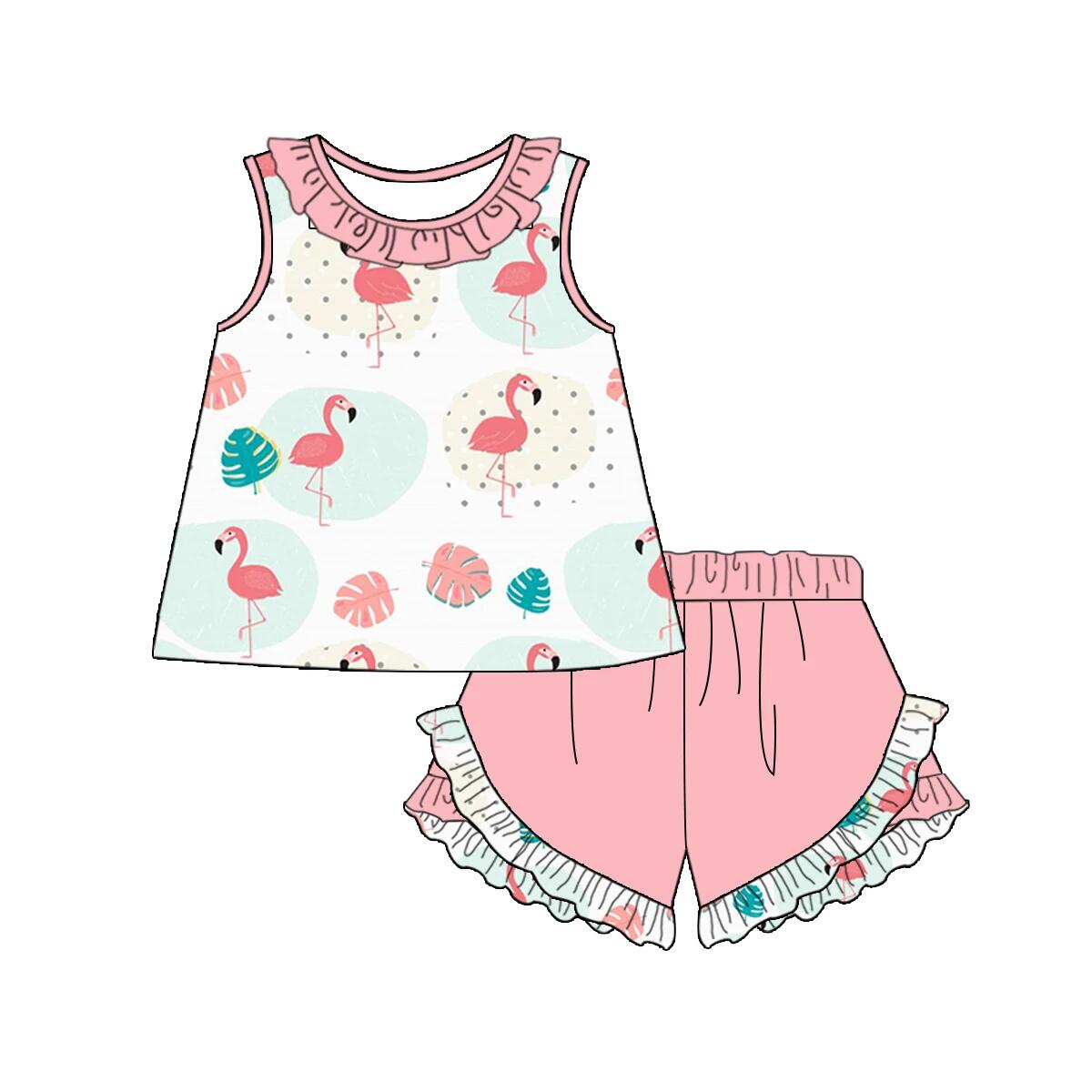 preorder GSSO0468 Flamingo Sleeveless Pink Shorts Girls Summer Set
