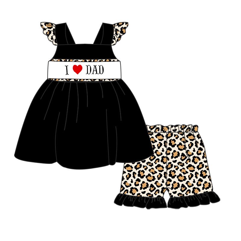 preorder GSSO0702 I love dad black flutter sleeve leopard shorts girls set