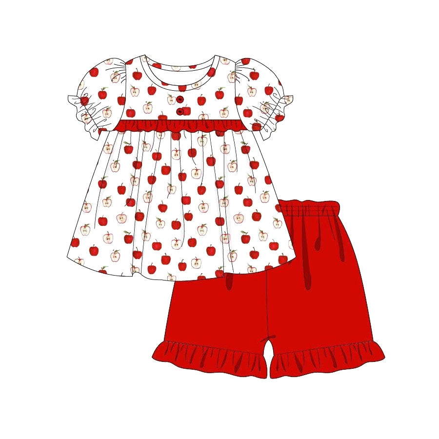 preorder GSSO0708 Apple short sleeve red shorts girls set
