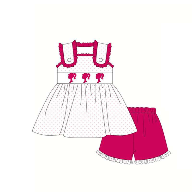 preorder GSSO0750 Cartoon BA hot pink dot sleeveless hot pink shorts girls set