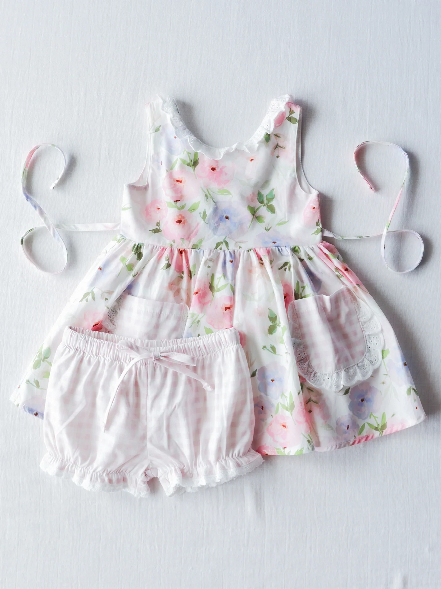 preorder GSSO0872 colorful flowers pockets sleeveless pink checkered shorts girls set