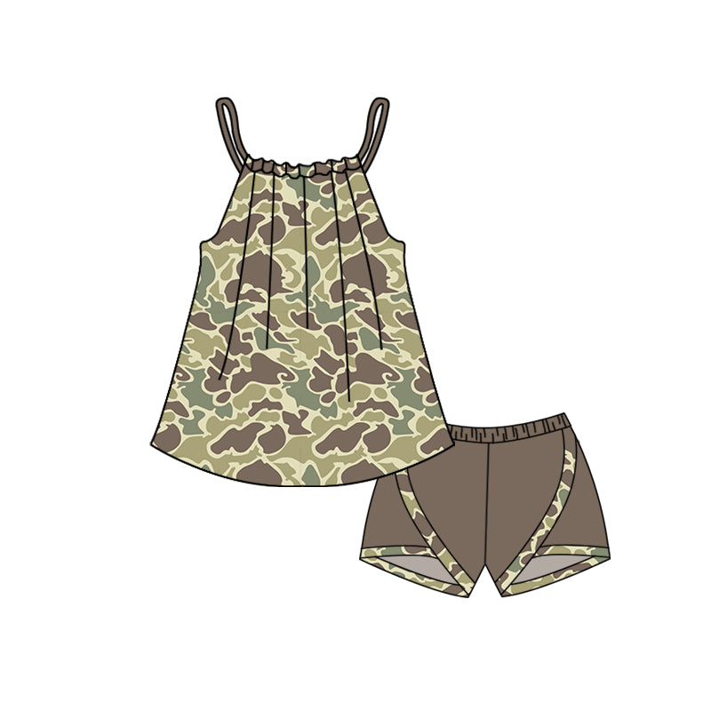 preorder GSSO1013 camo green camisole green shorts girls set