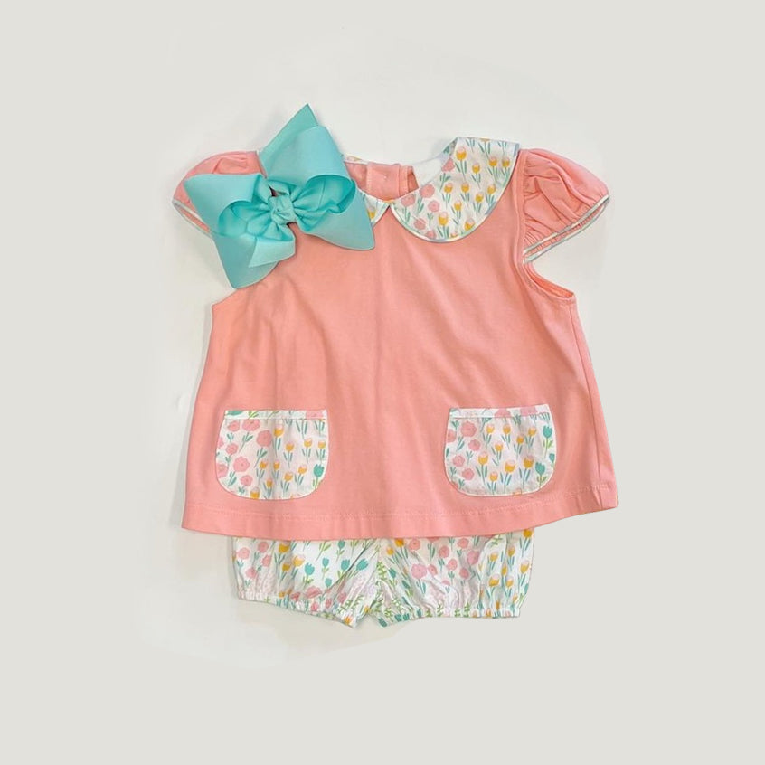 preorder GSSO1219 watermelon red pockets flutter sleeve colorful flowers floral shorts girls set
