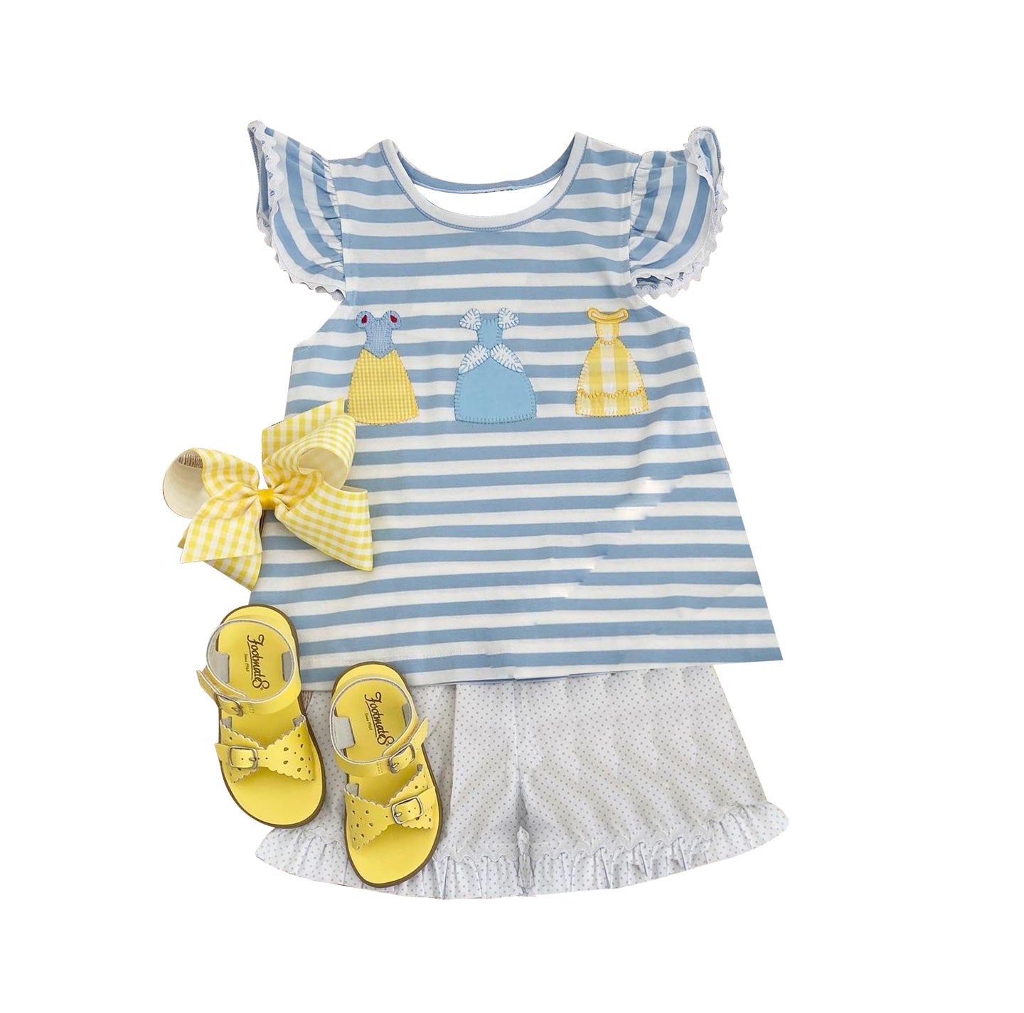 preorder GSSO1259 cartoon cute princess blue striped flutter sleeve shorts girls set