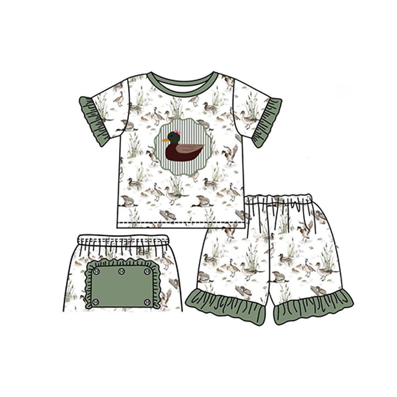 preorder GSSO1274 mallard duck green short sleeve shorts girls pajamas