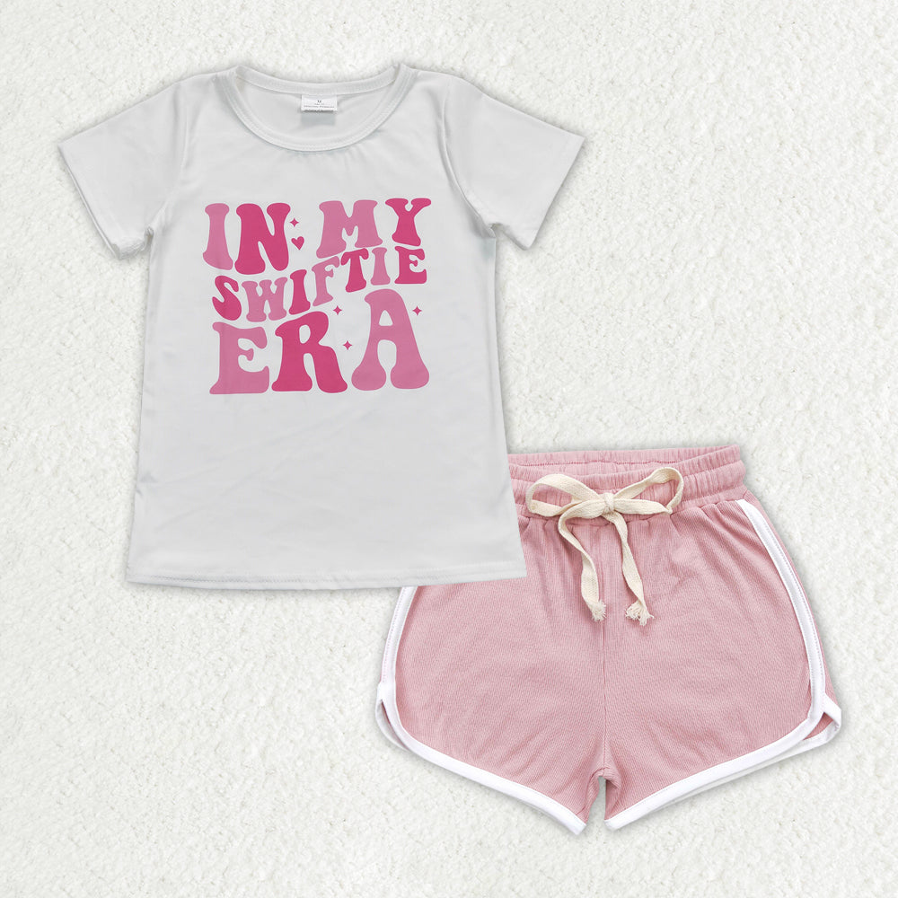 GSSO1318 in my Swiftie era white short sleeve light pink shorts girls set