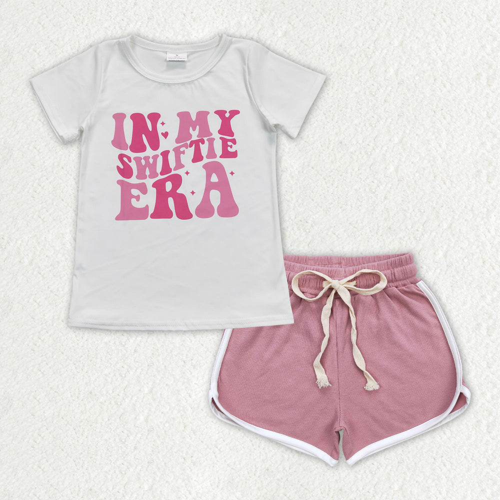GSSO1319 in my Swiftie era white short sleeve dark pink shorts girls set