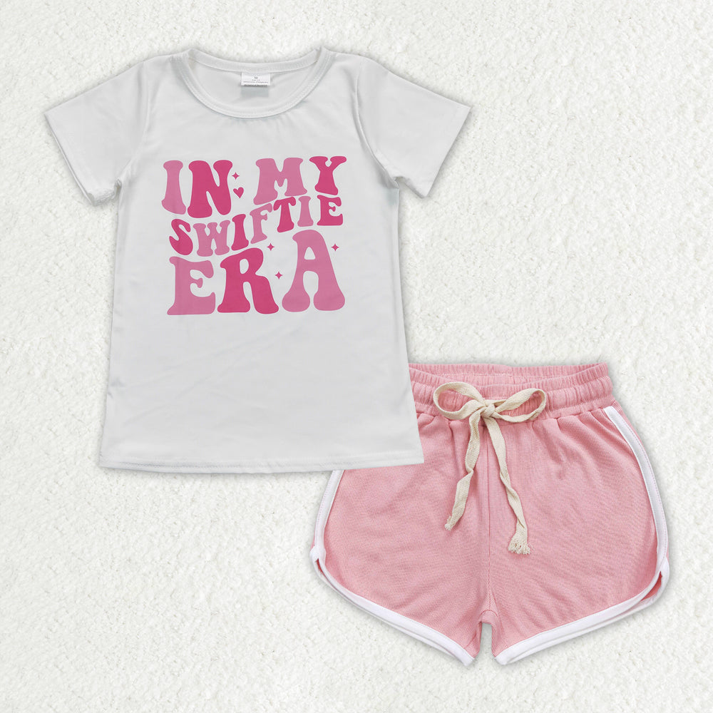 GSSO1320 in my Swiftie era white short sleeve pink shorts girls set