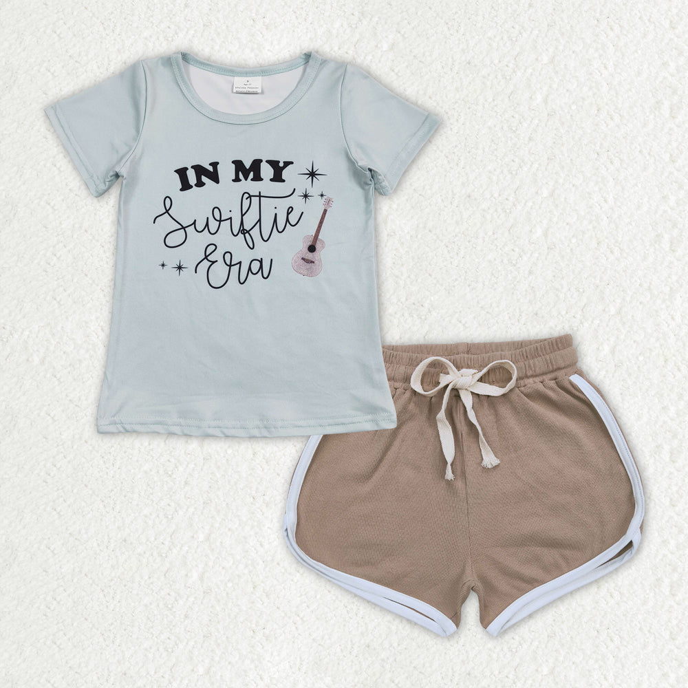 GSSO1321 in my Swiftie era blue guitar short sleeve brown shorts girls set