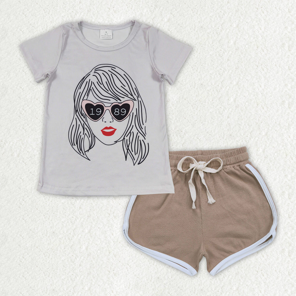 GSSO1329 country singer Taylor 1989 short sleeve brown shorts girls set