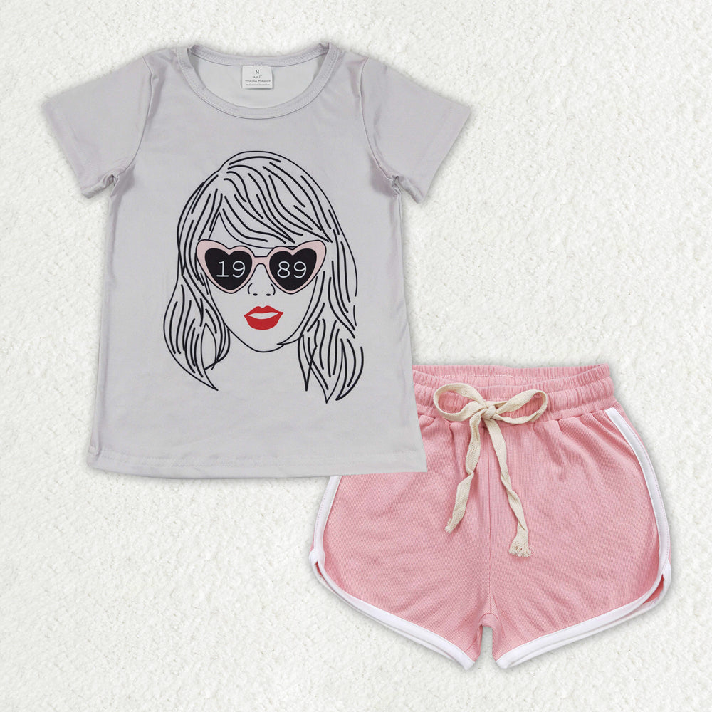 GSSO1330 country singer Taylor 1989 short sleeve pink shorts girls set